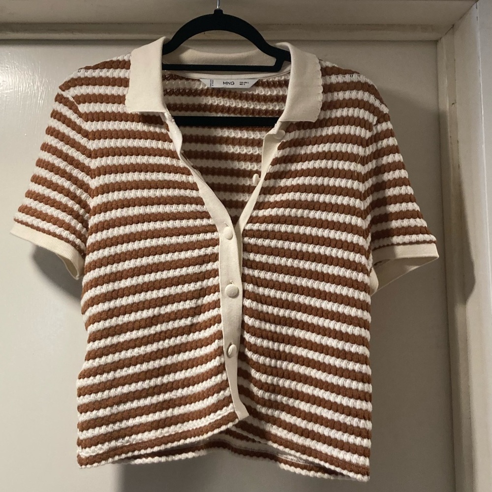 Mango Crochet Knit Cropped Polo